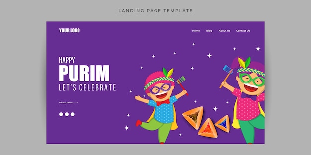 Vectorillustratie van Happy Purim Website landing page banner mockup Template