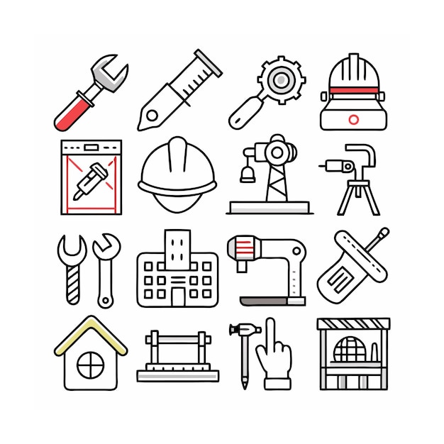 Vectorillustratie van het bouw- en gereedschapsset