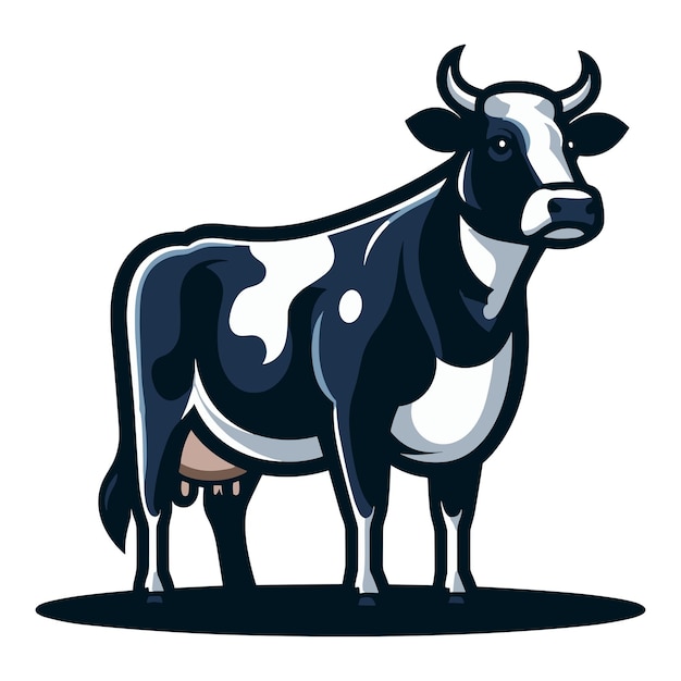 Vectorillustratie van het hele lichaam van een koe op een boerderij, gezelschapsdieren voor een slagerij, vleeswarenwinkel en zuivelmelk