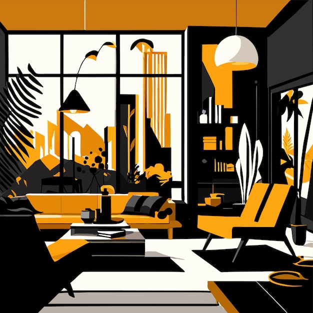 Vector vectorillustratie van het interieurontwerp van een moderne woonkamer