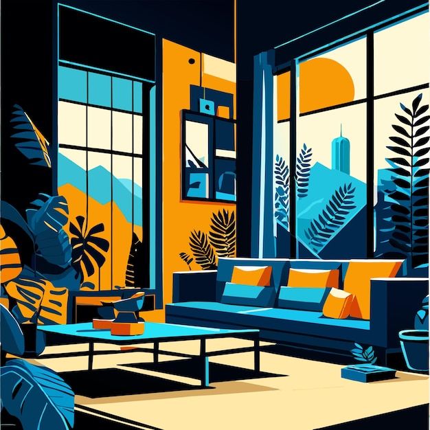 Vector vectorillustratie van het interieurontwerp van een moderne woonkamer