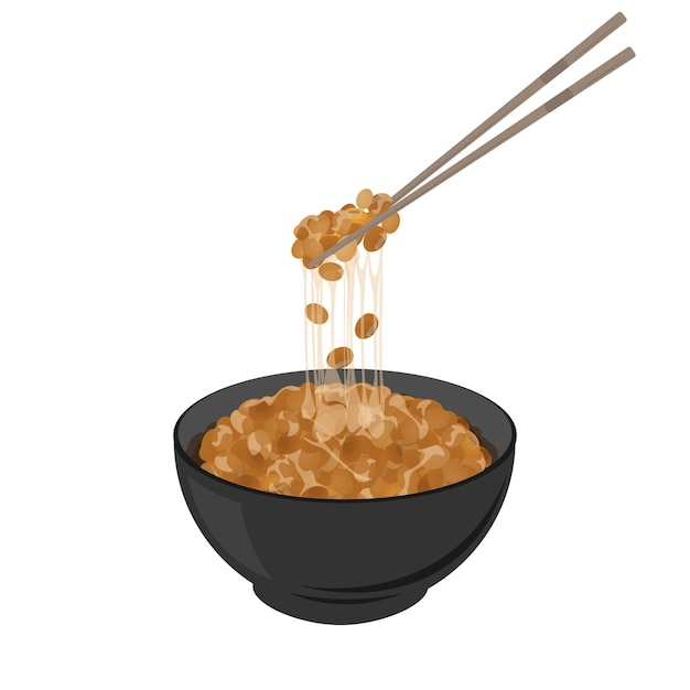 Vectorillustratie van het logo van Japanse natto op een schaal met eetstokjes