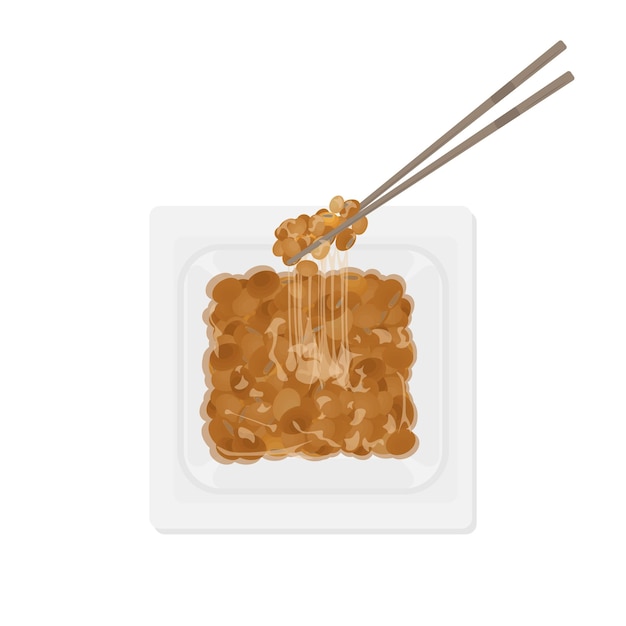 Vector vectorillustratie van het logo van top view natto of japanse gefermenteerde sojabonen met eetstokjes