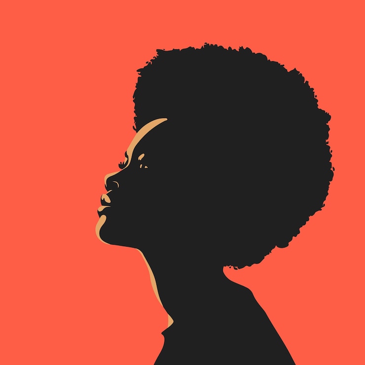 Vector vectorillustratie van het silhouet van een zwarte afrikaanse vrouw op een geïsoleerde achtergrond