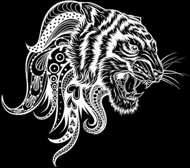 Vector vectorillustratie van het silhouet van het hoofd van de tijger