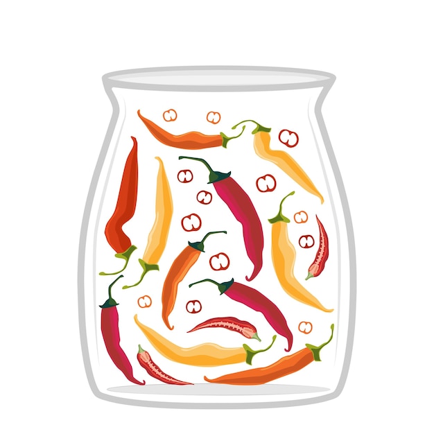 Vectorillustratie van ingeblikte chilipepers in een pot in doodle stijl