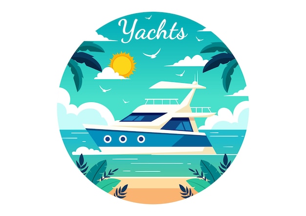 Vectorillustratie van jachten met Ferrie Cargo Boat en Ship Sailboat van Water Transport op het strand