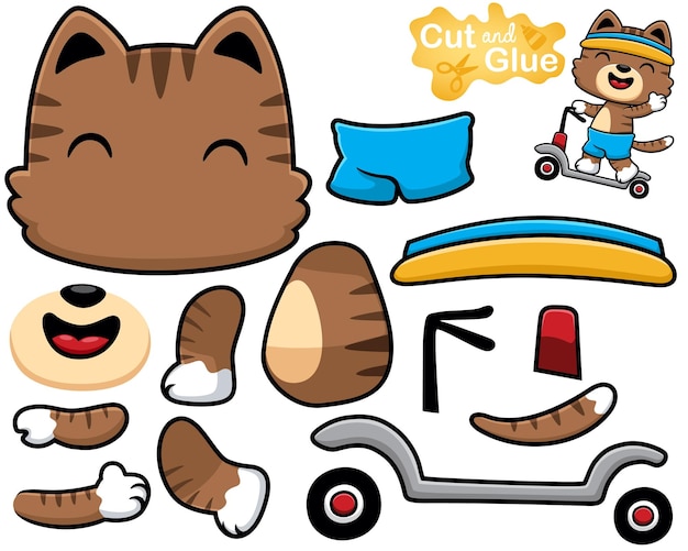 Vectorillustratie van katten cartoon spelen scooter Knipsel en lijmen