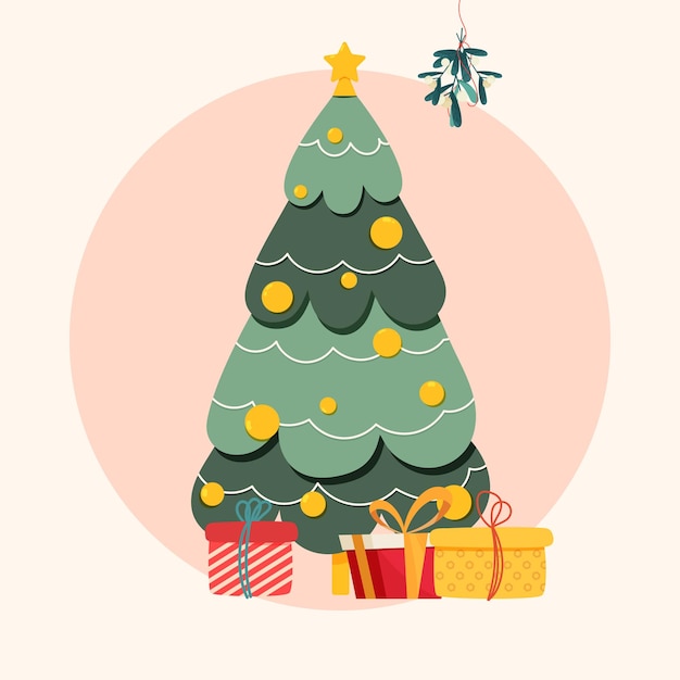 Vectorillustratie van kerstboom met geschenken