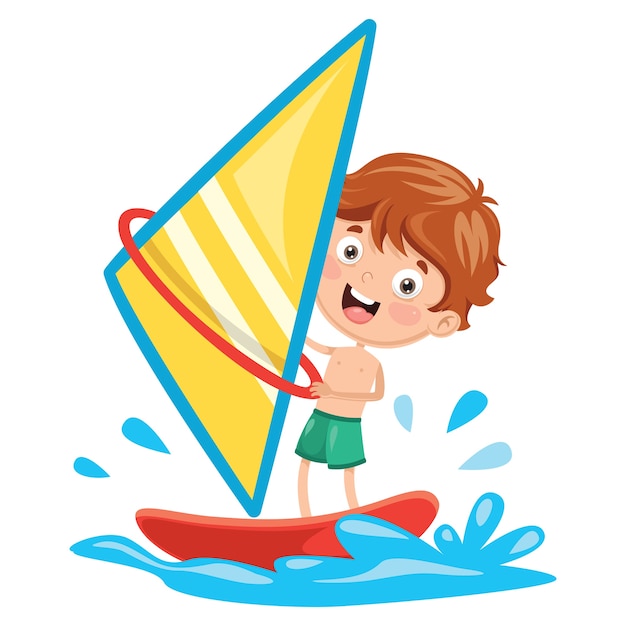 Vectorillustratie van Kid Windsurfen