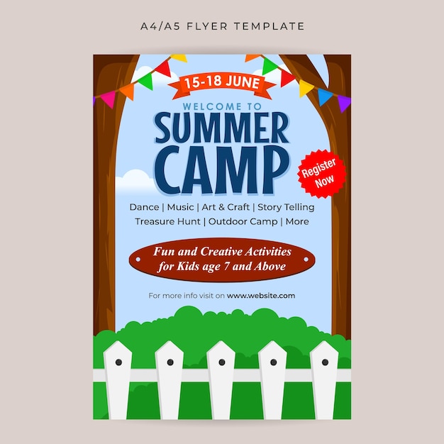 Vectorillustratie van Kids Summer Camp flyer-sjabloon