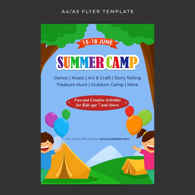 Vector vectorillustratie van kids summer camp flyer-sjabloon