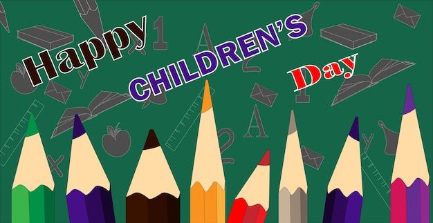 Vectorillustratie van Kinderdag met kinderkarakters met Happy Children's day banner