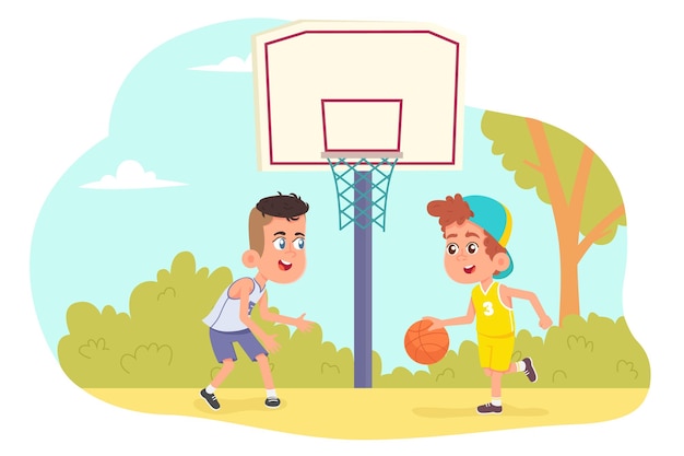 Vector vectorillustratie van kinderen die basketbal spelen in een speeltuin