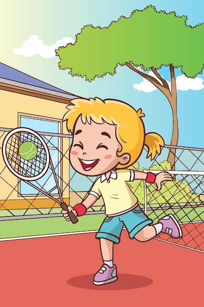 vectorillustratie van kinderen die tennis spelen