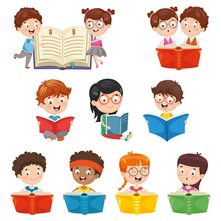 Vector vectorillustratie van kinderen lezen van boek