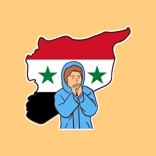 Vectorillustratie van kleine jongen en de vlag van syrië