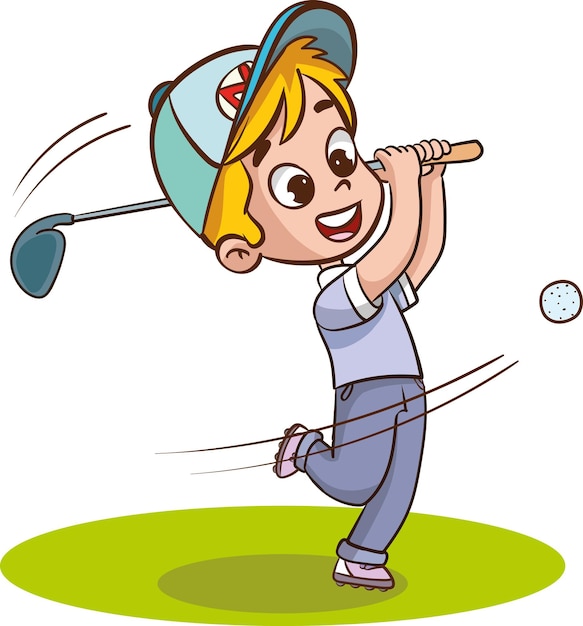 Vector vectorillustratie van kleine kinderen die golf spelen