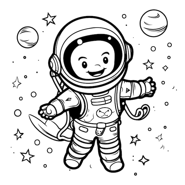 Vectorillustratie van Leuke astronaut in de ruimte Kleurboek voor kinderen