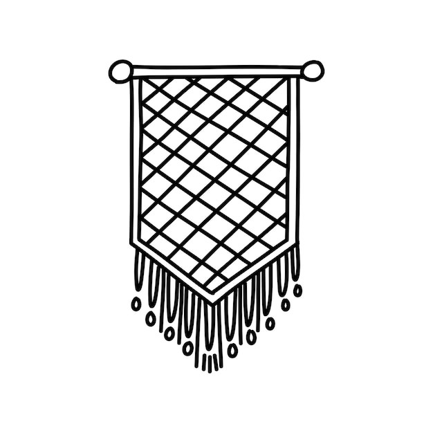 Vectorillustratie van lineaire stijl kunst van macrame in boho-stijl gemaakt voor interieur op witte achtergrond