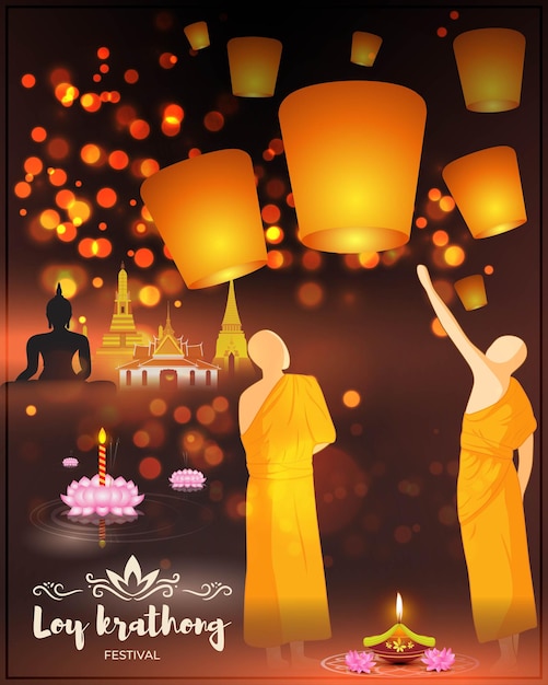 Vectorillustratie van Loy Krathong-festivalbanner