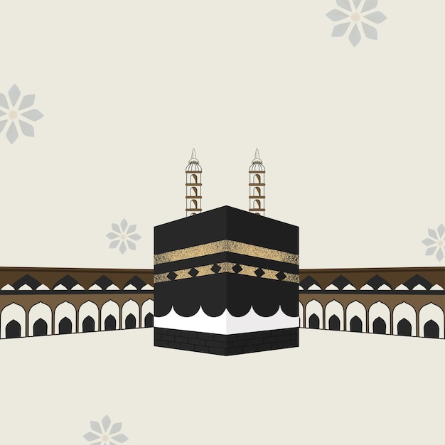 Vector vectorillustratie van mekka madina en bloemen op grijze achtergrond