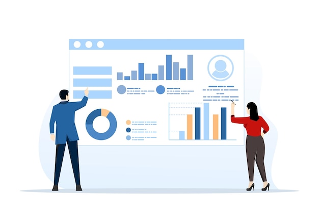 vectorillustratie van mensen die zakelijke gegevens onderzoeken of gegevens analyseren