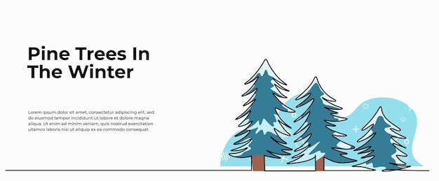 Vectorillustratie van met sneeuw bedekte bomen Moderne flat in doorlopende lijnstijl