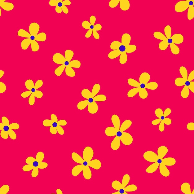 Vectorillustratie van minimalistische stijl felgele bloemen die een naadloos patroon op roze achtergrond vormen