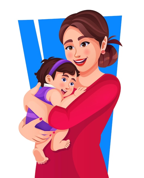 Vectorillustratie van moeder Holding babymeisje In Arms moederschap Snuggle kinderopvang concept