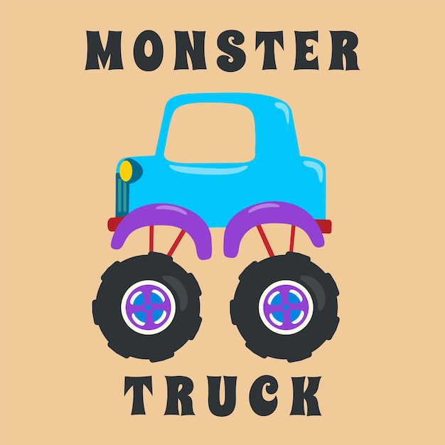 Vectorillustratie van monster truck met cartoon stijl kan worden gebruikt voor tshirt print kinderen dragen mode ontwerp uitnodigingskaart stof textiel kinderkamer behang poster en andere decoratie