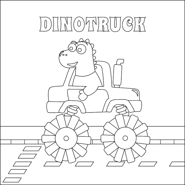 Vectorillustratie van monstertruck met cartoon schattige dinosaurussen