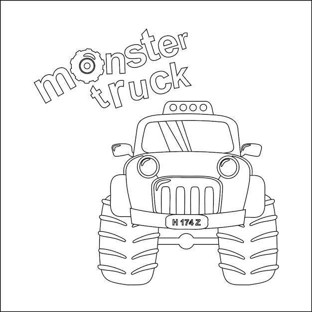 Vectorillustratie van monstertruck met cartoon stijl kleurboek of pagina