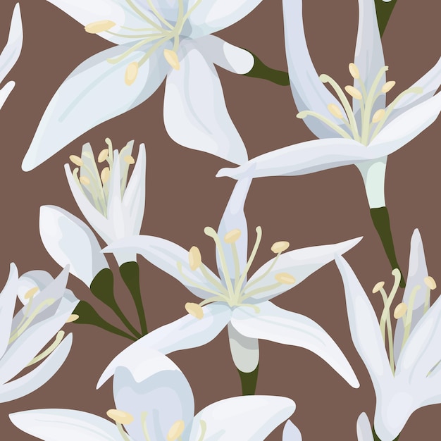 Vector vectorillustratie van naadloze patroon van delicate toppen van koffie bloemen op een bruine achtergrond. verpakkingsontwerp, kledingstof of omslagdoek