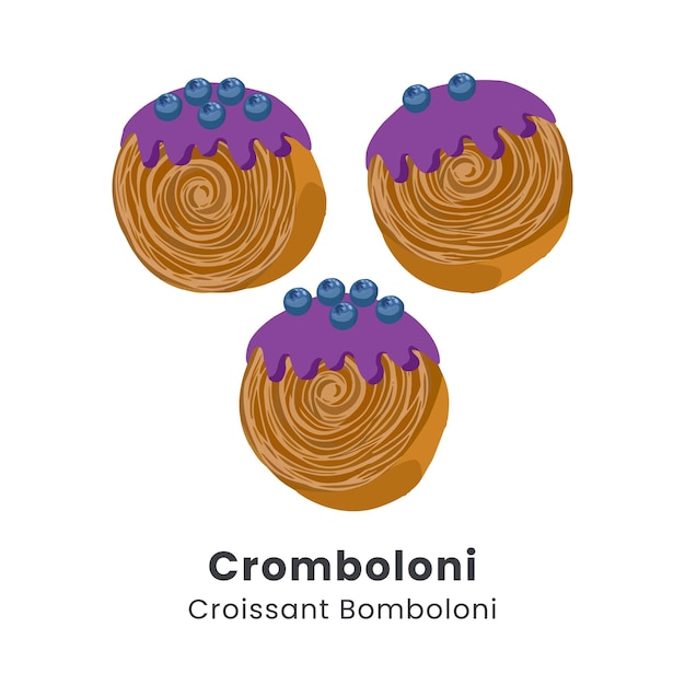 Vector vectorillustratie van new york rolls croissant of cromboloni met blauwe bessen bovenop