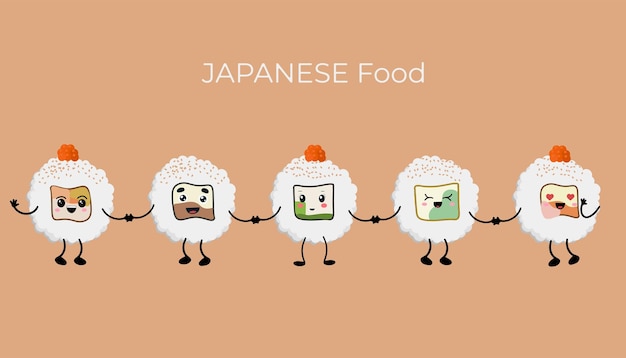 Vectorillustratie van Onigiri in de stijl van kawaii Japans fastfood gemaakt van rijst met een vulling gevormd in de vorm van een driehoek van nori zeewier