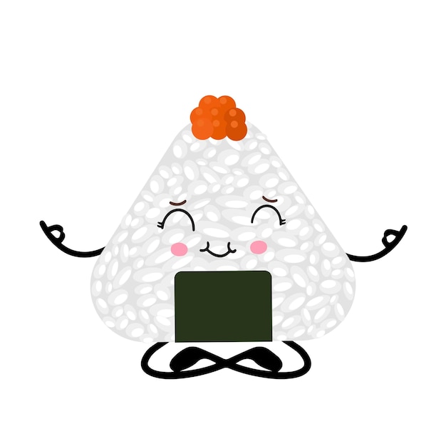 Vectorillustratie van onigiri in de stijl van kawaii japans fastfood