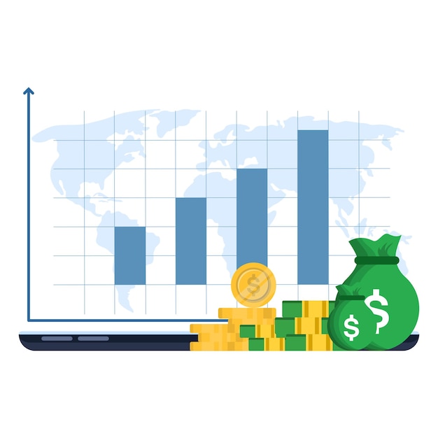 vectorillustratie van Online Financial Growth Concept of Computer Device met Business Graphics