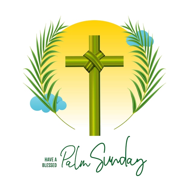 Vector vectorillustratie van palmzondag religieuze feestdag met palmtakken en bladeren en kruis afb