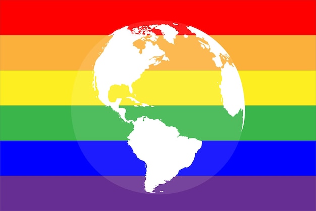 Vectorillustratie van planeet aarde in vlag met LGBT-kleuren aarde in zes regenboogkleuren Kan worden gebruikt als logo-briefkaart of behang voor LGBT-gemeenschap Vlag van vrijheid