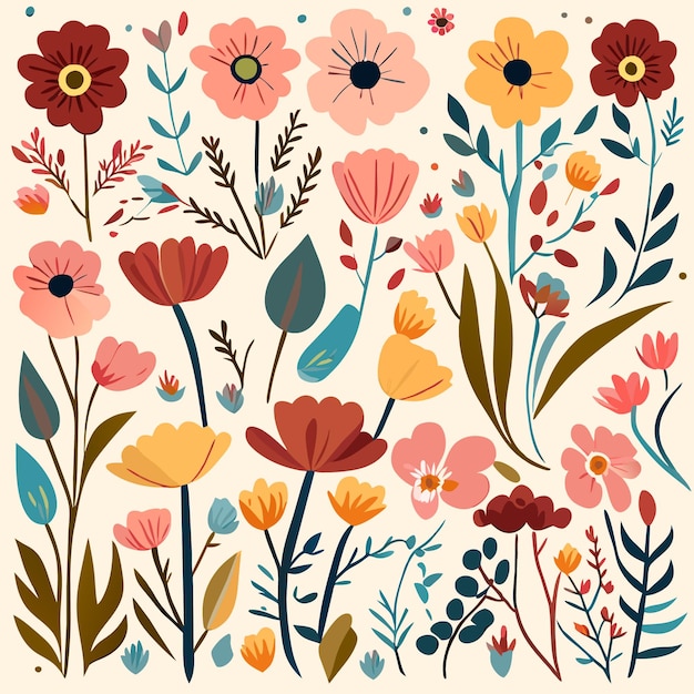 Vectorillustratie van platte wilde bloemen