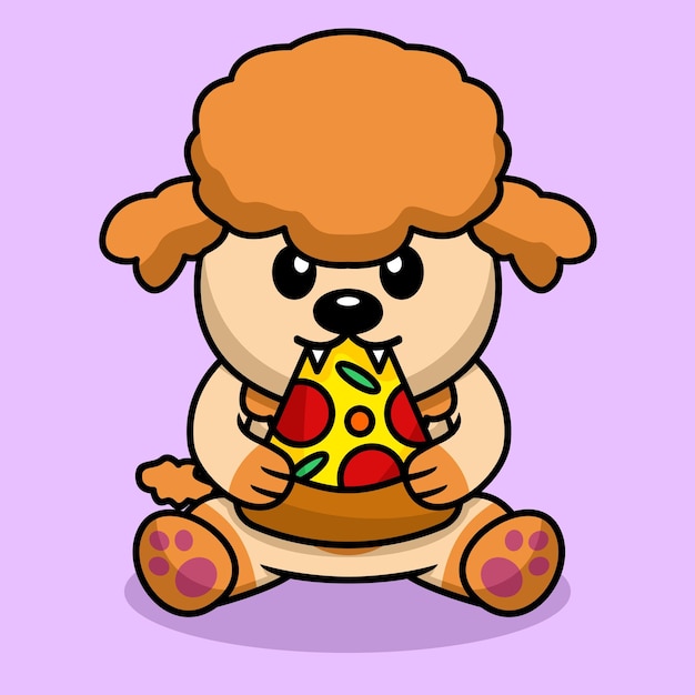 Vectorillustratie van premium schattige hond die pizza eet