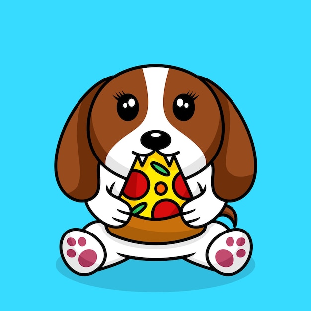 Vectorillustratie van premium schattige hond die pizza eet