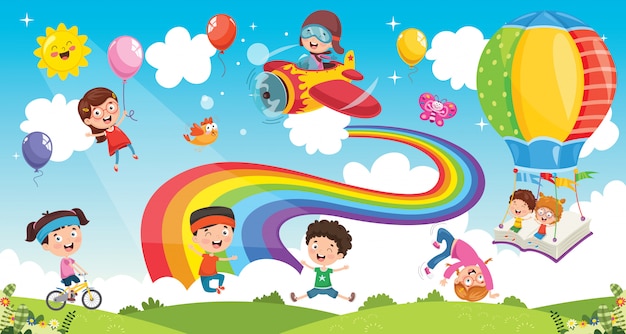 Vectorillustratie van regenboog kinderen