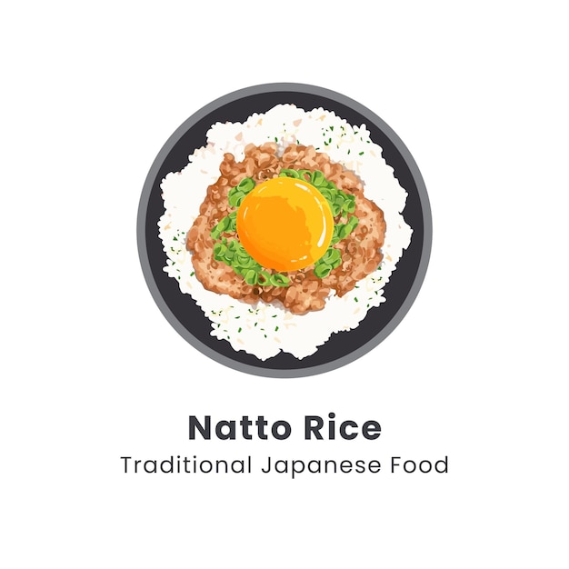 Vector vectorillustratie van rijst met natto in een kom