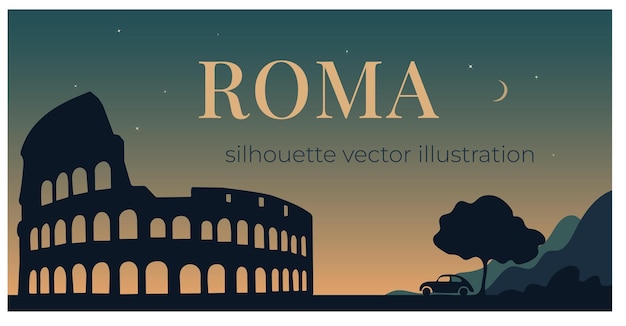 Vectorillustratie van Rome silhouet met colosseum auto en tree