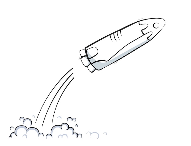 Vector vectorillustratie van ruimteschip lancering. raket starten. doodle cartoon schets space shuttle