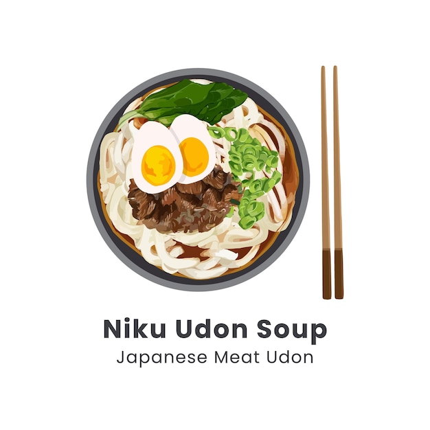 Vectorillustratie van rundvlees udon of niku udon soep