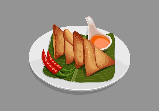 Vectorillustratie van samosaindian snack knapperige schilferige samosa