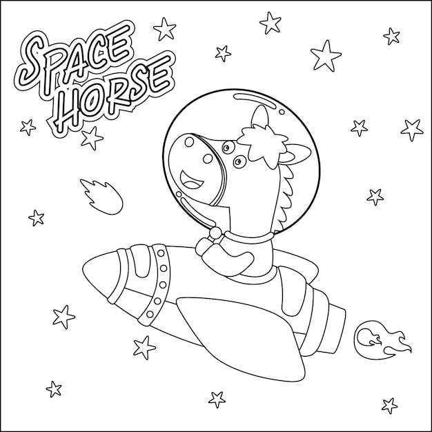 Vectorillustratie van schattig paard astronaut drijvend in de ruimte cartoon